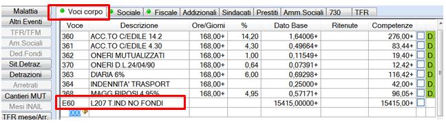 Gestione Anagrafica dipendente standard, sezione PF Parametri e fiscalizzazioni aggiuntive Nell esempio è stato collegato il parametro contributivo "800 - Rid. edile tempo indet.