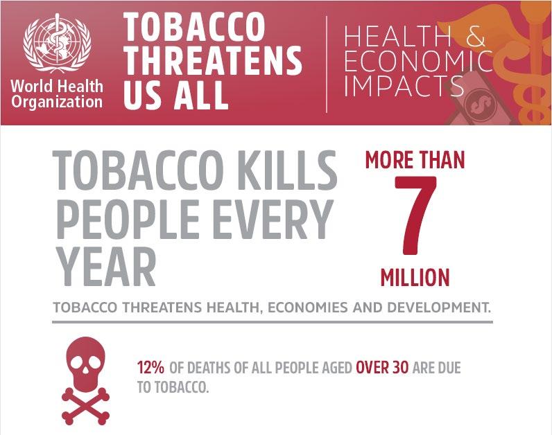 Fumo e mortalità globale Più di 6 milioni di morti sono dovuti al al fumo attivo Circa 890.