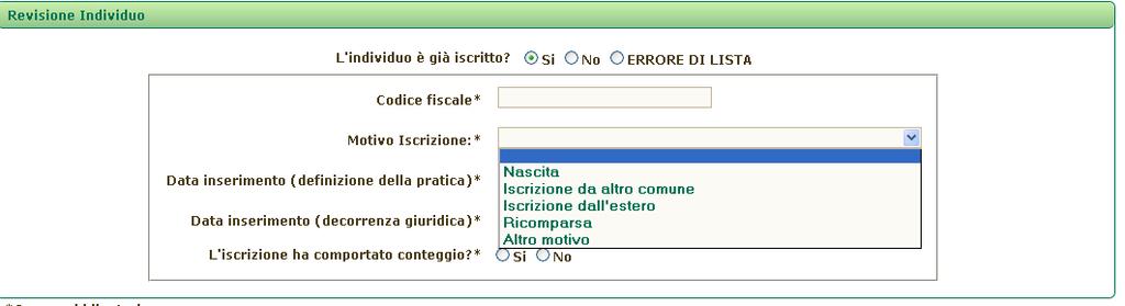 Nel primo riquadro della maschera si trovano, già riportati, i dati provenienti dal Sistema di Gestione della Rilevazione (SGR).