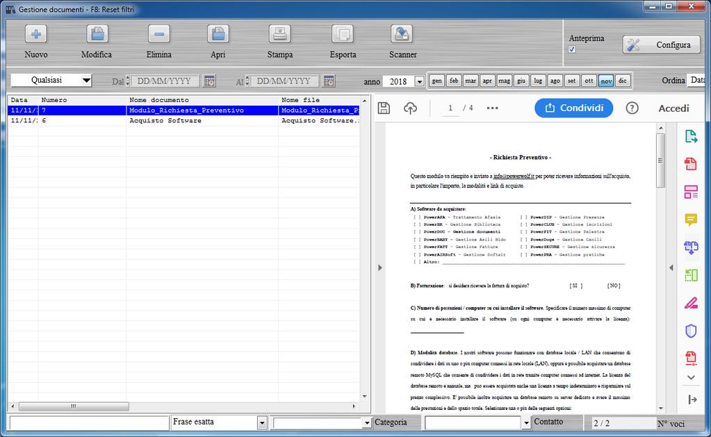 INSERIMENTO E GESTIONE DEI DOCUMENTI (torna all'indice) Nella sezione Documenti del menù principale sono presenti le funzioni per la gestione dei documenti: In particolare, la funzione Gestione