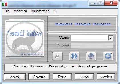 ESECUZIONE DEL SOFTWARE (torna all'indice) Per eseguire il software è necessario cliccare sulla relativa icona nel desktop o sul menù START di Windows nel seguente percorso: PROGRAMMI POWERWOLF