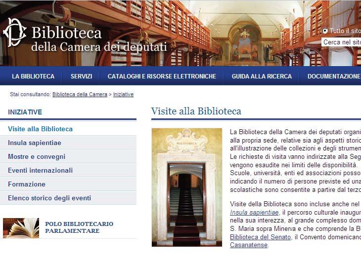 www.camera.it Nella homepage della Biblioteca lo spazio centrale presenta le notizie in Primo piano e gli Avvisi per gli utenti.
