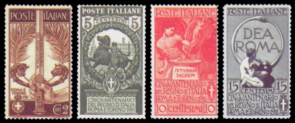 1 maggio 1911 CINQUANTENARIO DELL UNITA D ITALIA Stampa: calcografia Fogli: 100 Filigrana: senza filigrana Dentellatura: 14 x 13 ½ lineare Validità: 31 dicembre 1911 (gg.