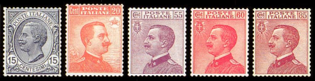 ...ottobre 1917/ dicembre 1920 FRANCOBOLLI ORDINARI CON NUOVI VALORI Stampa: tipografica Fogli: 100 x 2 Filigrana: corona Dentellatura: 14, a pettine Date di emissione: n. 109, 8 dicembre 1916; n.