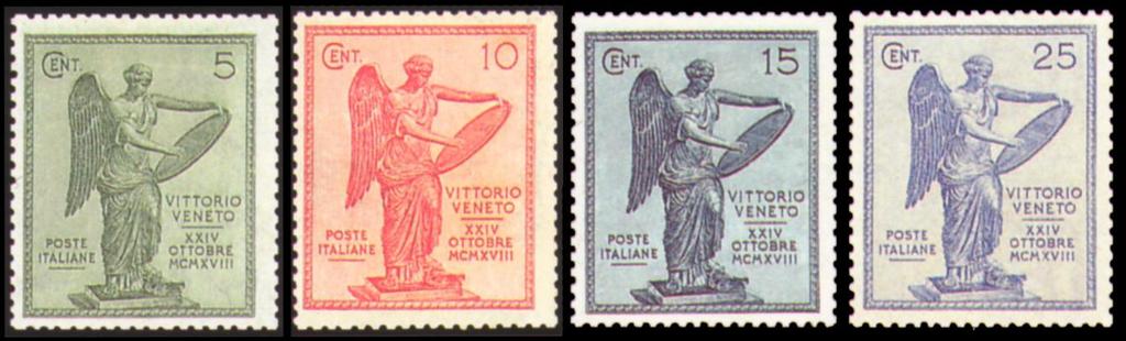 1 novembre 1921 3 ANNIVERSARIO DELLA VITTORIA Soggetto: (uguale per tutti i valori) la cosiddetta Vittoria di Brescia Stampa: calcografia Fogli: 50 es.