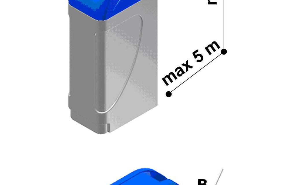 Se il punto di scarico è situato più in alto dell'addolcitore, è consentita un'altezza massima di 1,8 metri a condizione che il tubo non superi i 5 metri di lunghezza e la