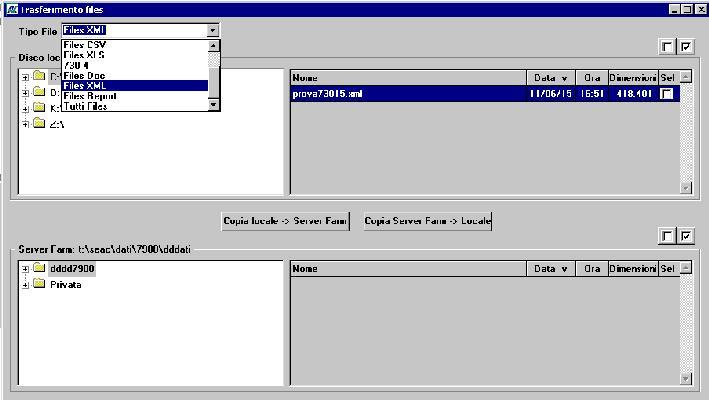 Connettersi alla Server Farm ed entrare nella procedura Suite modello 730 3. Cliccare in alto a sinistra, sul menu a tendina Seac Utente Trasferimento dati 4.