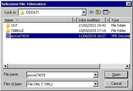 Selezionare il file Telematico e