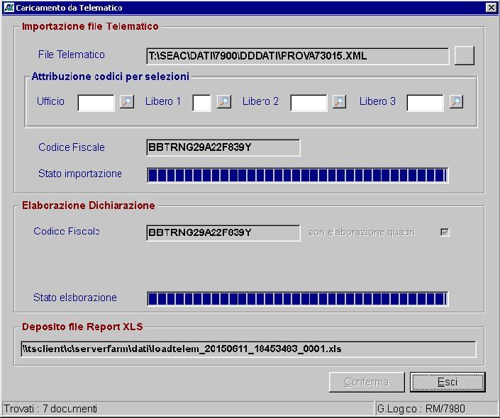 Nota: al termine del caricamento, la procedura produrrà una lista in xls (loadtelem_20150611_18453483_0001.