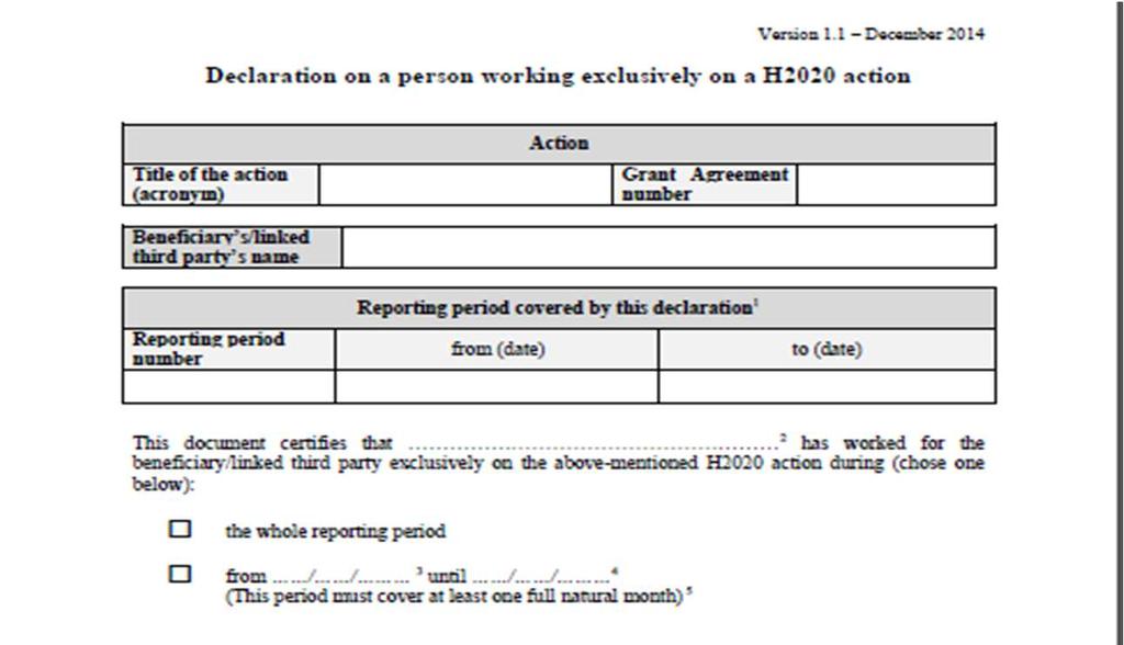 COSTI DEL PERSONALE SELF-DECLARATION (MODELLO CE) DA UTILIZZARE IN ALTERNATIVA AL TIME SHEET SOLO SE LA PERSONA LAVORERA