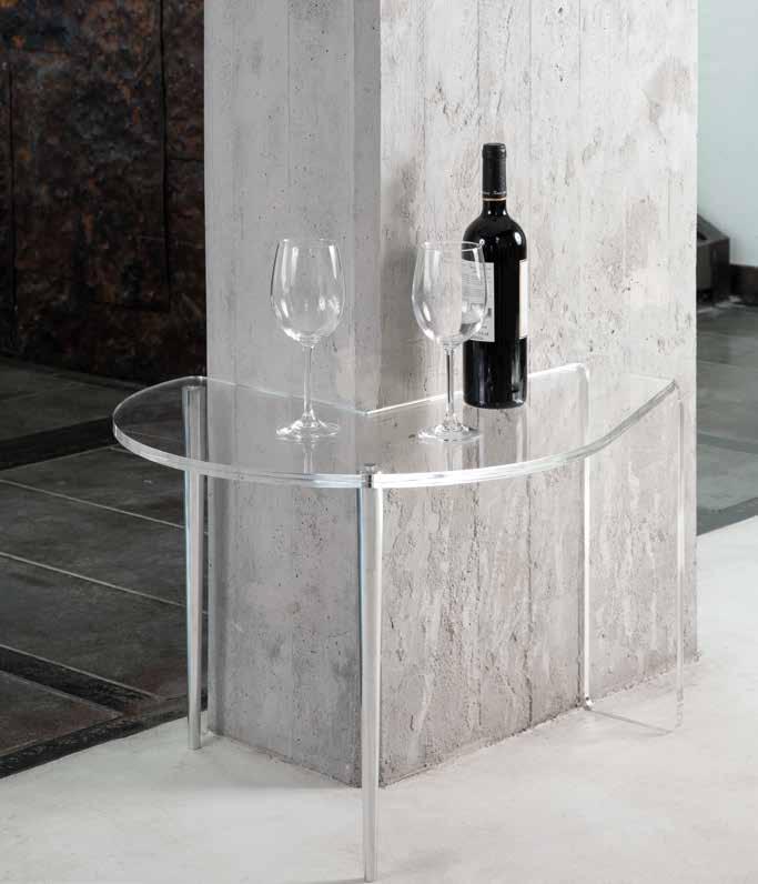 Tavolini Complementi di arredo 127 ANGLE Design: Furio Minuti Tavolino in cristallo acrilico lucido piegato a mano, con gamba in alluminio
