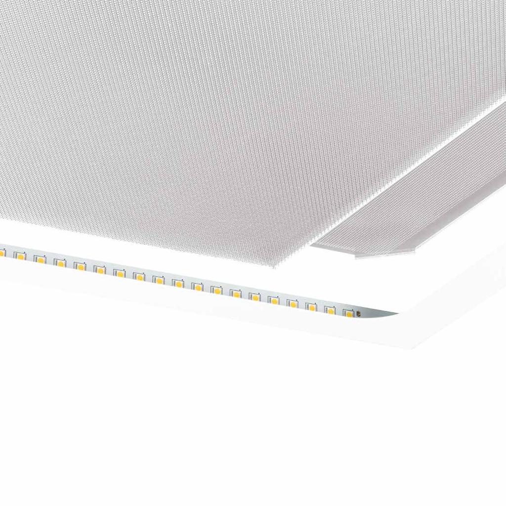 Angoli senza giunti Nessuna perdita di luce Prismatica Il pannello prismatico utilizzato crea un cut off pulito ed effetto luminoso con 2500 cd/m² a 65 LED I LED di Tridonic sono costruiti ad un