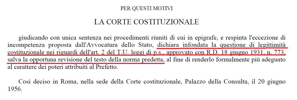 Con le buone o con le cattive... Sent.n. 8 del 1956 Corte cost.