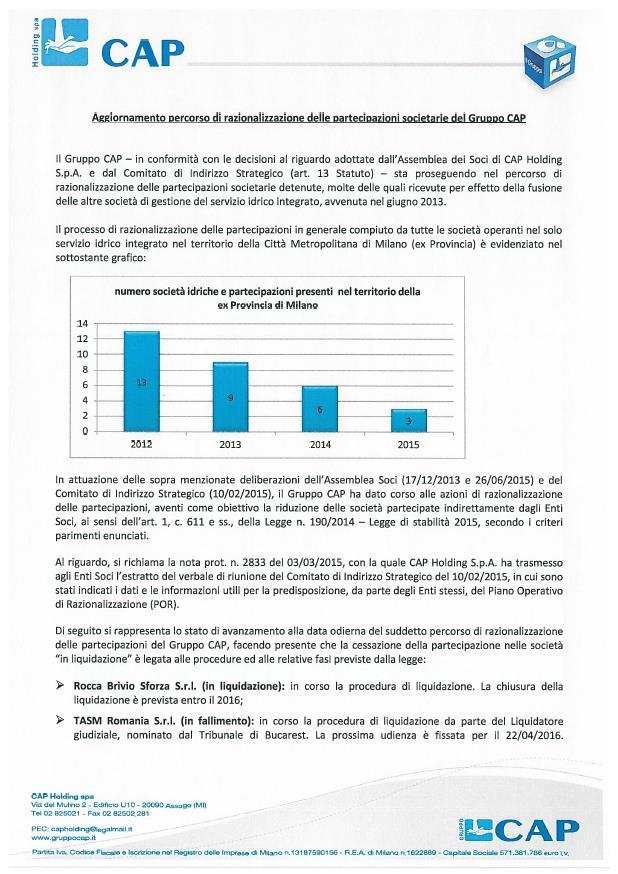 l estratto del documento di Aggiornamento al 3 marzo 2016 e disponibile agli atti della Segreteria Generale.