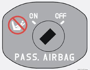 01 Sicurezza 01 Attivazione/disattivazione dell airbag (SRS) Posizione del commutatore Interruttore del SRS in posizione ON. ON = Airbag (SRS) attivato.