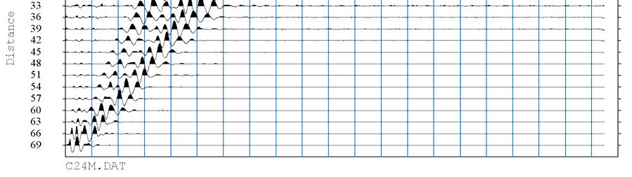 Per l elaborazione MASW si è tenuta in considerazione la traccia sismica rilevata a seguito dell energizzazione effettuata a ml. 3,00 dal geofono nr.