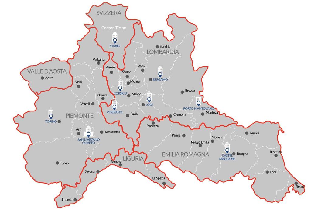 COPERTURA GEOGRAFICA SEDE OPERATIVA E UFFICI COMMERCIALI PIEMONTE HQ SAN MARZANO OLIVETO AT UFFICIO DI TORINO TO LOMBARDIA UFFICIO DI VIGEVANO PV UFFICIO DI LODI