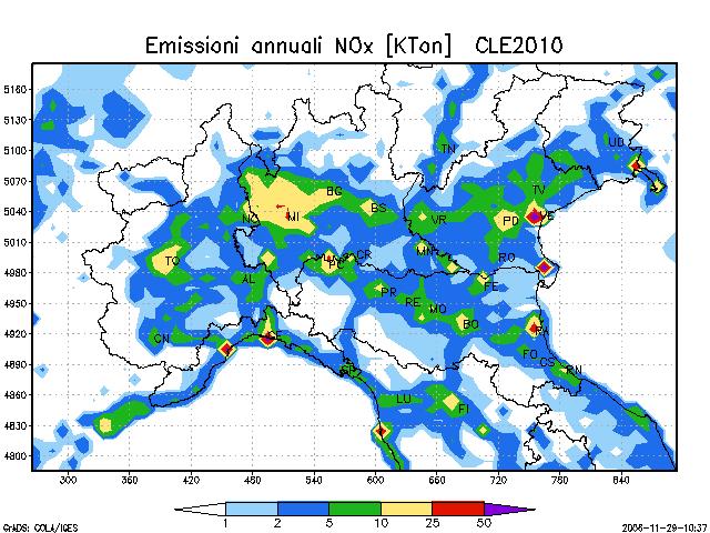 Scenari emissivi, NOx Riduzione percentuale totale CO NMVOC NH3 NOX PM SO2 6% 32% 1% 28% 34% 54% CLE 2010: Riduzioni delle emissioni su tutta