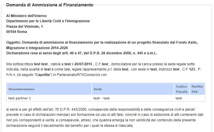 Figura 28: Compilazione domanda di ammissione al finanziamento Al termine della compilazione, cliccare su Dichiara la compilazione completata e successivamente su Salva.