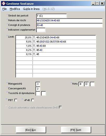 Attivate il Calcolo automatico dalla classificazione GHS solo se