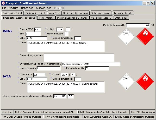La maschera Trasporto marino ed aereo contiene informazioni in merito all IMDG
