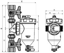 42 KIT SOSTITUZIONE CALDAIA / NEUTRALIZZATORI CONDENSA / FILTRI DEFANGATORI SERIE DEFANG Azione ciclonica per favorire la decantazione dei detriti Magnete potente (14000 gauss) Cartuccia filtrante