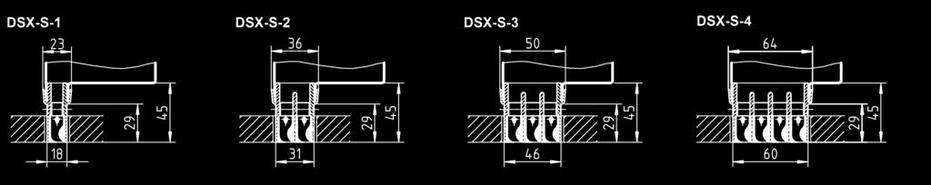 Dimensioni DSX-S senza cornice Per montaggio in controsoffitti chiusi oppure tra le fughe dei pannelli. DSX-P con cornice Per montaggio in controsoffitti chiusi.