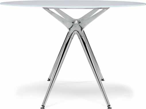 tempered glass top cm 150x112 size and 12 mm thickness Chrome or glossy lacquered steel legs and cross bar Top supports in polished die cast aluminium.