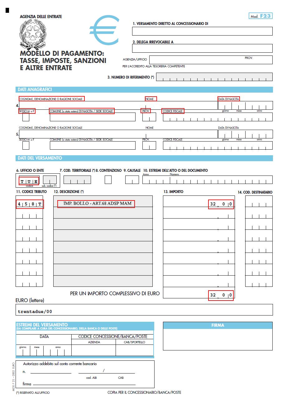 Figura 11 - fac simile F23 19/02/2019 - Autorità di