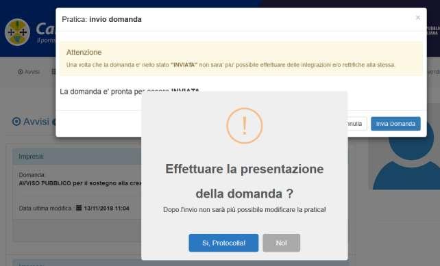 Step 2 - Protocollazione della domanda Al termine dell invio della domanda, per completare l operazione di trasmissione verso la Regione Calabria, l utente dovrà esplicitamente