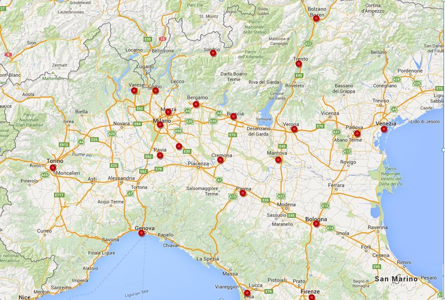 AMBITI TERRITORIALI La grande maggioranza del servizio è concentrato al nord (72% dell offerta) con presenza anche in città di medie dimensioni Globalmente i