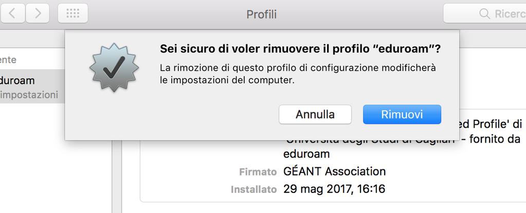 Seleziona il profilo eduroam e premi