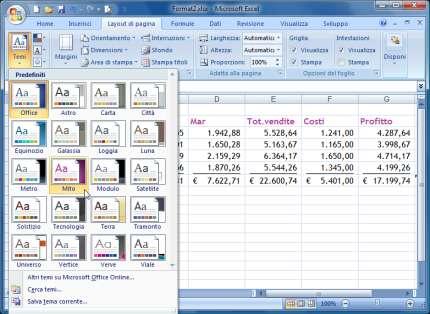 Excel 2007 VERSIONE PERSONALE DI STUDENTE EBOOK01 CAMBIARE IL TEMA CORRENTE All interno di Office 2007, in programmi come Word, Excel o PowerPoint è stato introdotto un nuovo potente strumento di