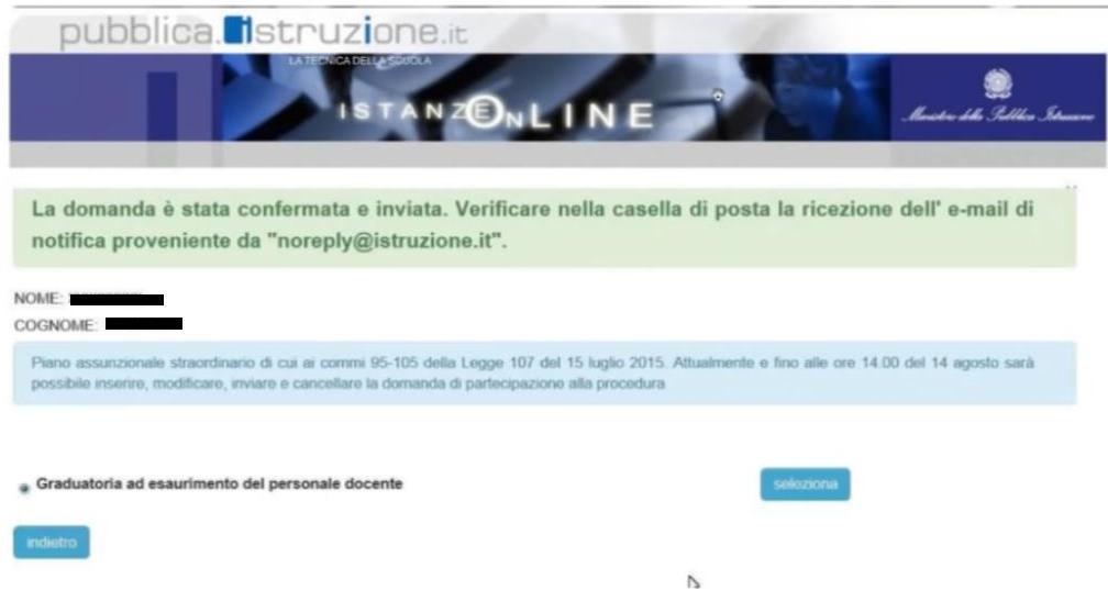 1D5R6G7Q2T) Dopo aver confermato la domanda, il sistema invia al docente un