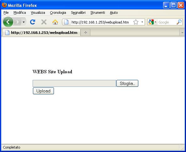 La pagina di upload ha il seguente aspetto: Per caricare le pagine Web personalizzate agire sul pulsante Sfoglia e selezionare il file.
