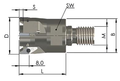 TIPO B28 PER LA LAVORAZIONE DELL'ALLUMINIO FRESE CON ATTACCO FILETTATO ALU Codice D L M B SW S Z 90ESF-14-M8-428-2 14 28 M8 13,8 SW12 3,7 2 90ESF-16-M8-428-2 16 28 M8 13,8 SW12 3,7 2