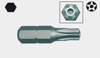 esagonale 1/4" (6,35) Bits attacco esag. 1/4 (6.35). Impronta torx stellare a 5 punte c/foro di guida.