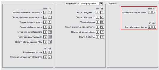 Nelle centrali Tecnoalarm è possibile impostare un intervallo di trasmissione del segnale di presenza in vita fino ad un massimo di 23 ore e 59 minuti.