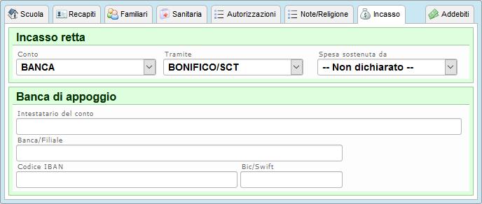 Per ognuno di questi incassi verrà registrato il nominativo di chi ha sostenuto la spesa sulla base di quanto impostato come predefinito nella scheda del singolo bambino (Vedi punto 2.