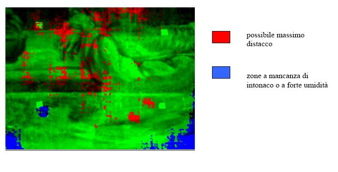 Dalla foto a massimo riscaldamento si evidenziano i punti di distacco, nonché i punti più freddi,