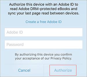 Ebook DRM: Autorizzare altrove La procedura di autorizzazione tramite ID Adobe è simile in ogni altra APP Se su Bluefire per Android e ios non avete provveduto dopo il primo avvio,