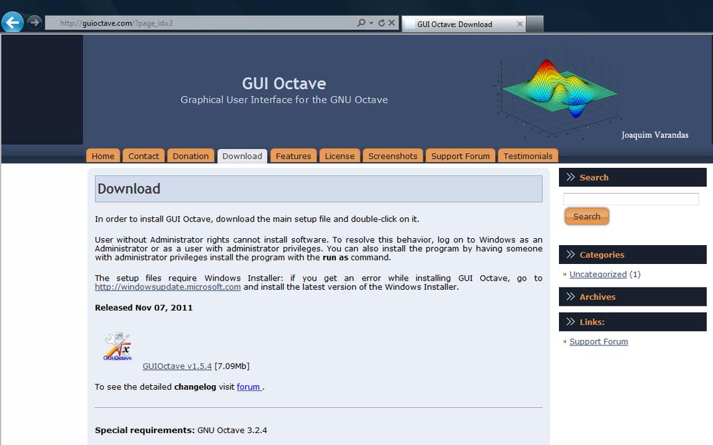 Download e installazione di GUI Octave Puntare con il mouse sul