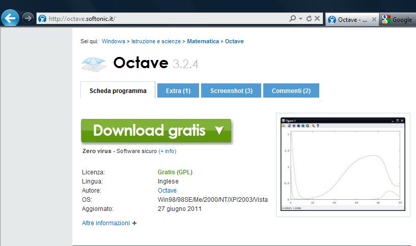 Download e installazione di Octave Dove trovare Octave e altre informazioni su di esso www.