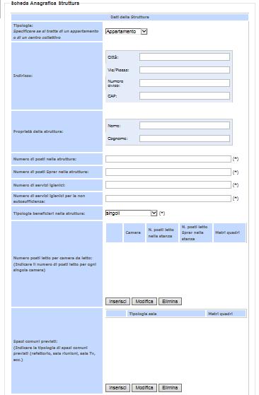 Una volta eseguita tale operazioni si accede alla maschera d inserimento dei dati Anagrafici della struttura, questa sarà costituita da
