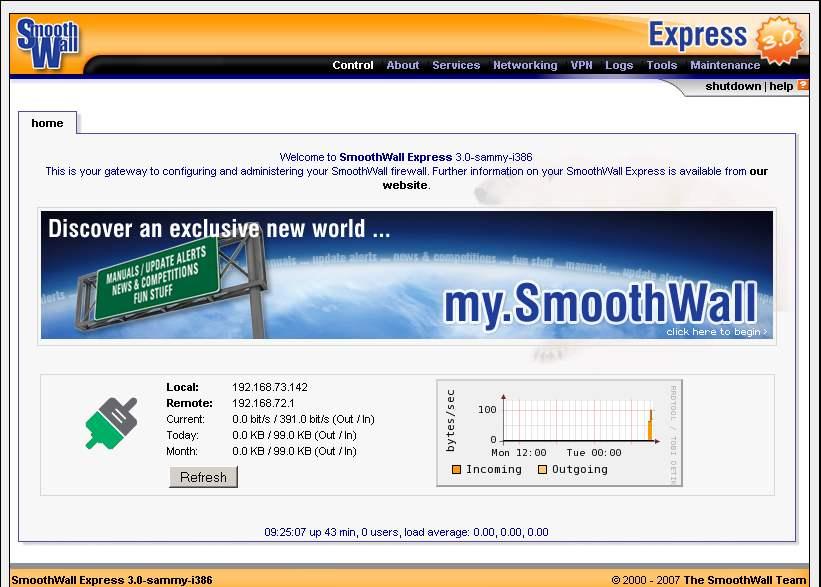 SmoothWall Express Il progetto Open Source SmoothWall è stato istituito nel 2000 per sviluppare e mantenere SmoothWall Express un firewall gratuito