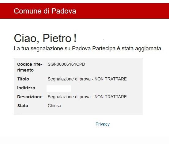 C) Mail di presa in carico della