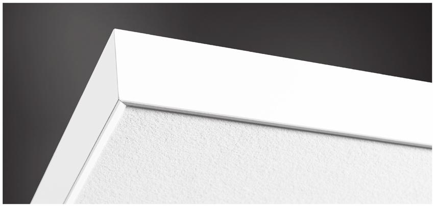 THERMATEX Sonic modern Vantaggi installazione rapida e precisa pendinatura regolabile superficie personalizzabile cornici disponibili in diversi colori nobilitato bianco o stampato THERMATEX Sonic