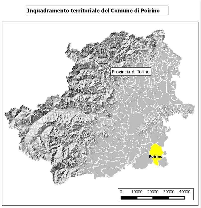 3 INQUADRAMENTO GENERALE Il Comune di Poirino è situato nella parte sud-est della Città Metropolitana di Torino, estendendosi dal confine ad ovest con il Comune di Carmagnola (nel Patto dei Sindaci)