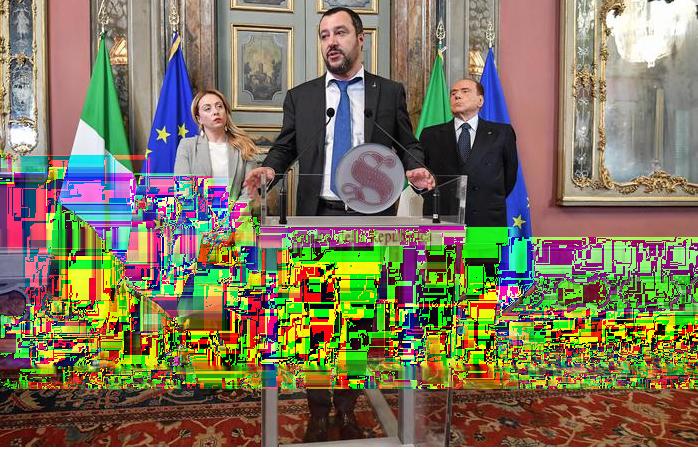 IL CENTRODESTRA A COLLOQUIO A Palazzo Giustiniani Giorgia Meloni, Matteo Salvini e Silvio Berlusconi.
