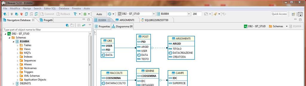 Collegarsi con DBeaver (6) Il cosiddetto "Diagramma ER" mostra i collegamenti creati da